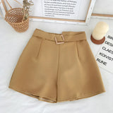 Elastic High Waist Belted Shorts Yellow