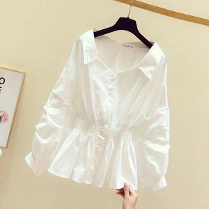 Off Shoulder Button Up Blouse Top White