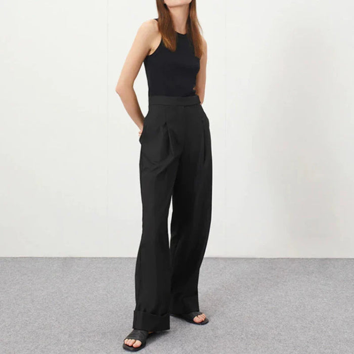 High Waist Pleated Wide Leg Pants Black