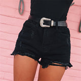 Distressed High Waist Denim Shorts Black