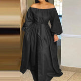 Plus Size Off Shoulder Lantern Sleeve Maxi Dress Black