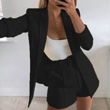 Solid Blazer and Shorts Matching Set Black