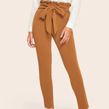 Paperbag Bow Belted High Waist Pants Brown