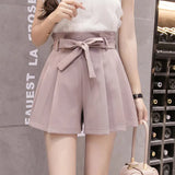 Pleated Bow Belt Shorts Pink