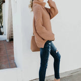 Knitted Oversized Turtleneck Sweater Khaki