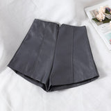 Faux Leather High Waist Slim Slit Shorts Gray