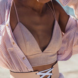 Strappy Suede Bralette Camisole Top Pink