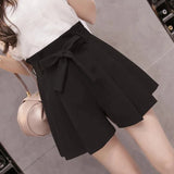 Pleated Bow Belt Shorts Black