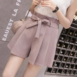 Pleated Bow Belt Shorts Pink