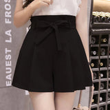 Pleated Bow Belt Shorts Black