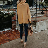 Knitted Oversized Turtleneck Sweater Camel