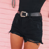 Distressed High Waist Denim Shorts Black