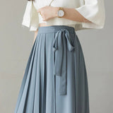 Pleated Chiffon High Waist Pants Blue