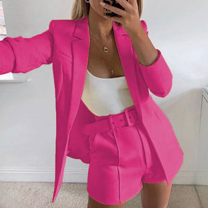 Solid Blazer and Shorts Matching Set Hot Pink