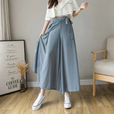 Pleated Chiffon High Waist Pants Blue