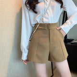 High Waist Belt Accent Shorts Brown