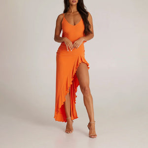 Low Back Bum Ruching Dress Orange