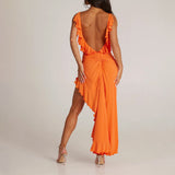 Low Back Bum Ruching Dress Orange