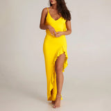 Low Back Bum Ruching Dress Yellow