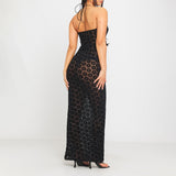 Mesh Embossed Halter Cut Out Detail Maxi Dress Black