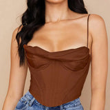 Satin Corset Crop Top Brown (No Rhinestones)