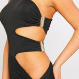 One Shoulder Cut Out Buckle Detail Maxi Dress Black