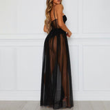 Retro Sheer Maxi Dress Black