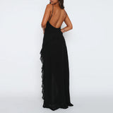 Ruffles Split Maxi Dress Black