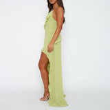 Ruffles Split Maxi Dress Green