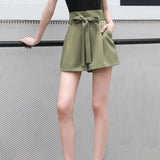 Chiffon Bow Belt High Waist Shorts Green