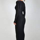 Long Sleeve Cut Out Bodycon Maxi Dress Black