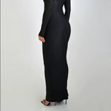 Long Sleeve Cut Out Bodycon Maxi Dress Black