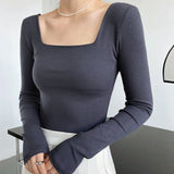 Long Sleeve Square Neck Shirt Gray