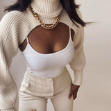 Knitted Crop Shrug Turtleneck Sweater White