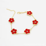 18K Gold Plated Flower Bracelet Red