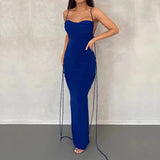 Slip Sheath Solid Ruched Maxi Dress Royal Blue