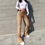 Slim High Waist Bell Bottom Flare Pants Brown