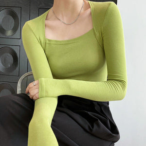 Long Sleeve Square Neck Top Green