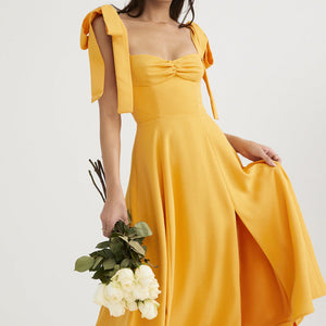 Sleeveless Strappy Shoulder Midi Dress Yellow