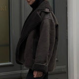 Fleece Faux Leather Coat Brown