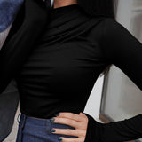 Long Sleeve Shoulder Ruffle Shirt Black