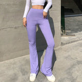 Slim High Waist Bell Bottom Flare Pants Purple