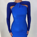 Long Sleeve Cut Out Bodycon Maxi Dress Blue