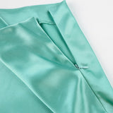 Solid Satin Midi Skirt Teal