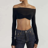 Mesh Off Shoulder Crop Top Black