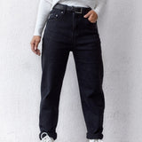 High Waist Straight Leg Jeans Black