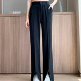 Front Slit Straight Leg Pants Black