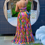 Plus Size Sleeveless Tie Dye Print Ruffle Maxi Dress Multi