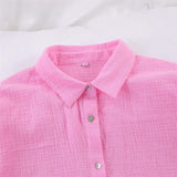 2-Piece Cotton Collar Shirt Shorts Set Pink