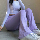 Slim High Waist Bell Bottom Flare Pants Purple